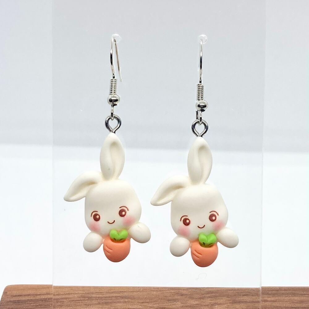 Bunny Rabbit Carrot Dangle Earring Pair - Picture 2 of 10